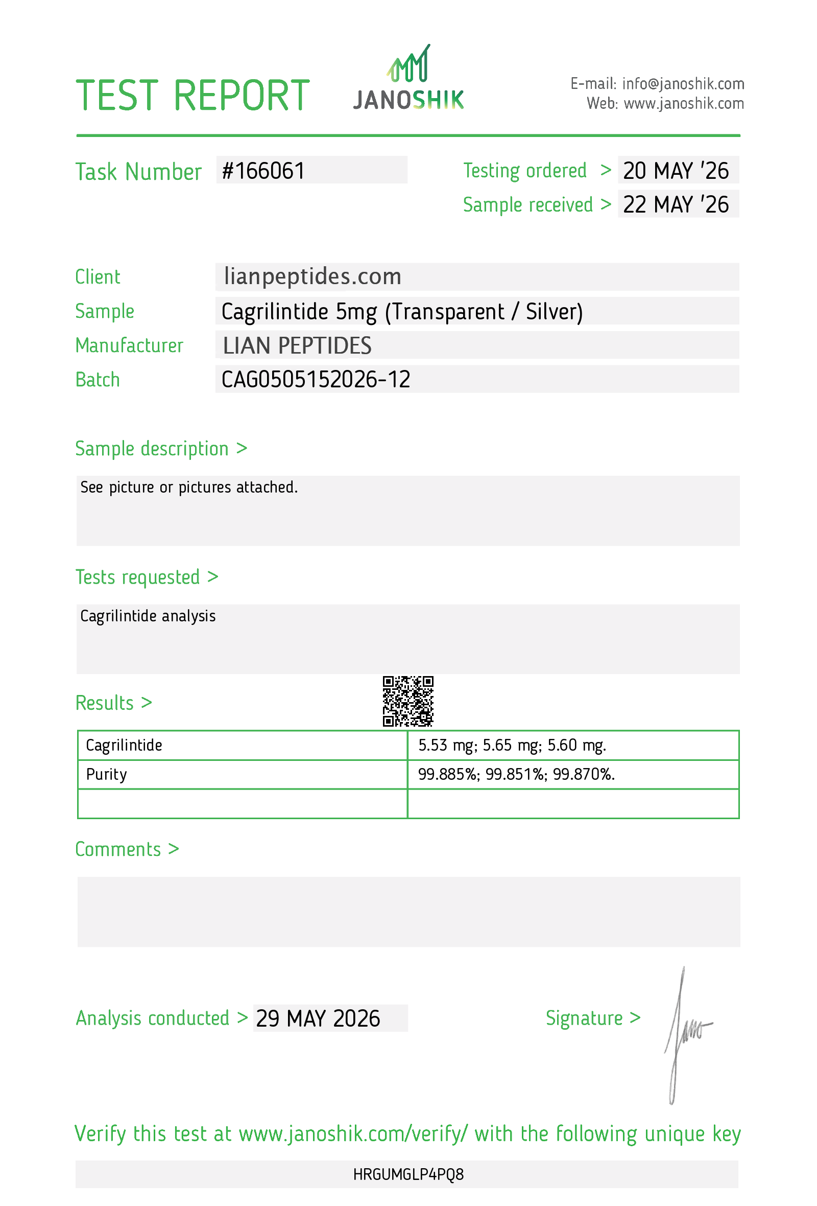 Cagrilintide 5mg certificate of analysis