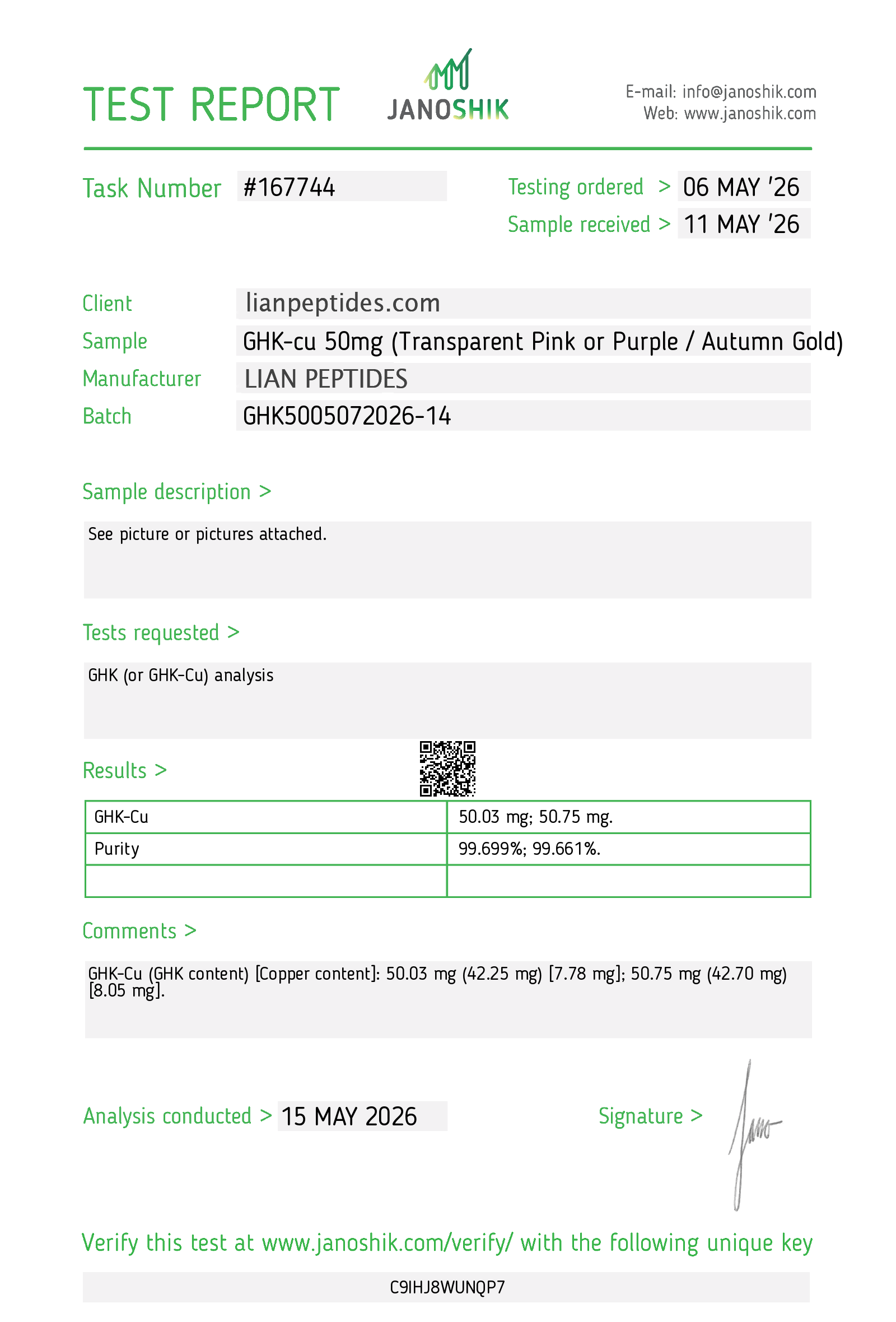 GHK-Cu 50mg certificate of analysis